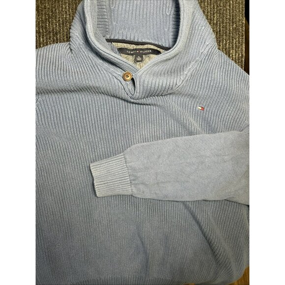 Tommy Hilfiger Men’s Blue Cotton Cable Knit Sweater XL Cowl Neck Pullover EUC - Picture 6 of 7